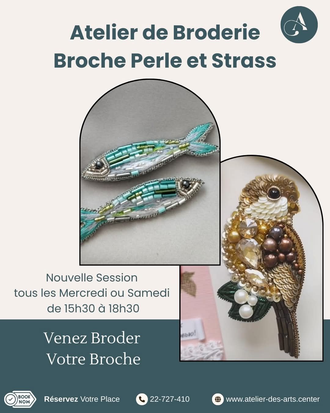 Atelier de Broderie – Broche Perle et Strass